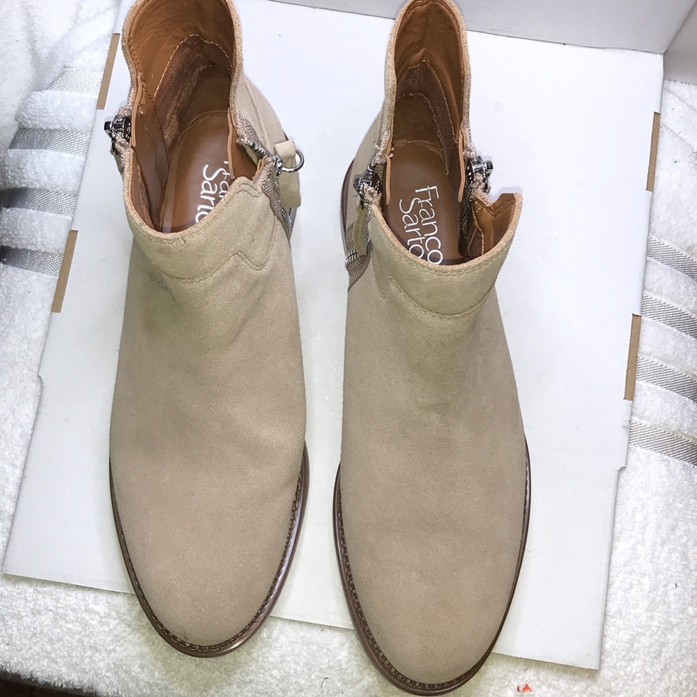Franco Sarto Beige Suede Ankle Booties with Side Zipper